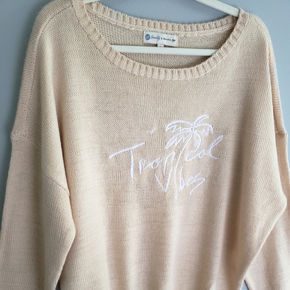 Beachly x Goldfish Kiss Tropical Vibes Embroidered Lightweight Sweater, Size L - Picture 6 of 13